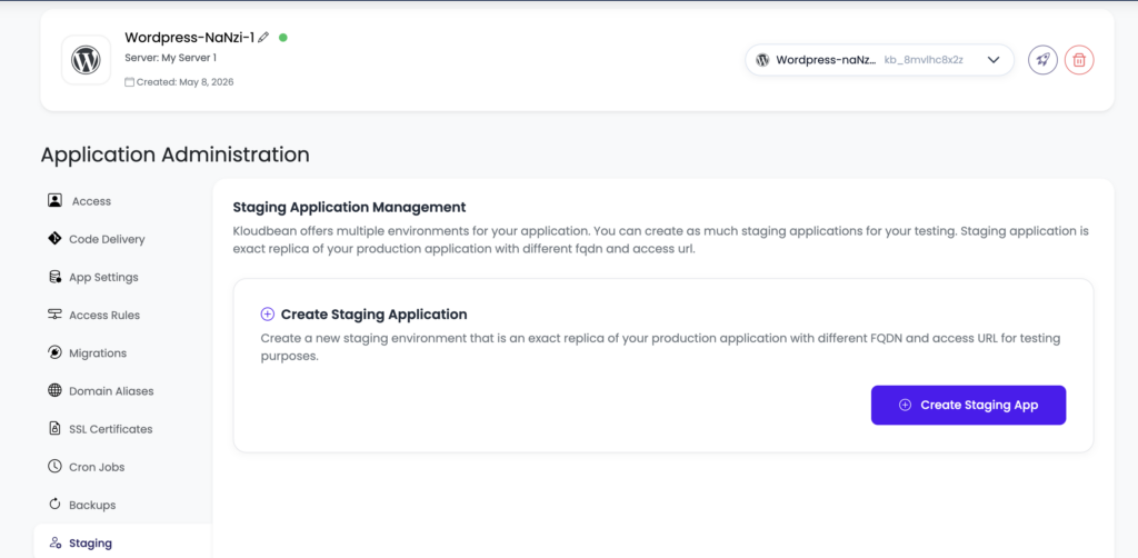 One-click staging Kloudbean