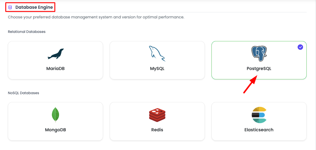 The Kloudbean Launch Database screen showing managed MySQL and MariaDB for WooCommerce, plus Redis and Memcached for object caching